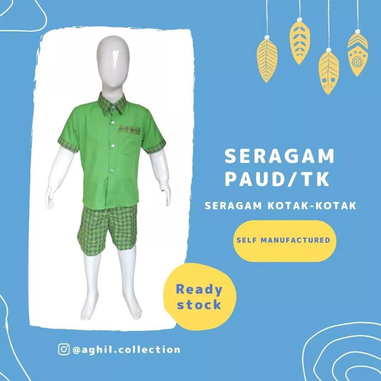 Tren Terbaru SERAGAM TK/PAUD KOTAK-KOTAK (BAJU TK/PAUD KOTAK-KOTAK PENDEK)