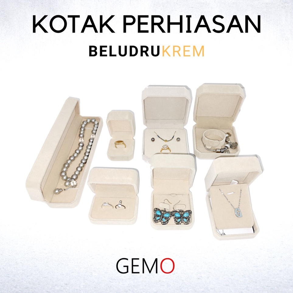 Pesan sekarangi7I2u KOTAK PERHIASAN KREM BEIGE BELUDRU JEWELRY BOX SET CINCIN KAWIN GELANG KALUNG AN