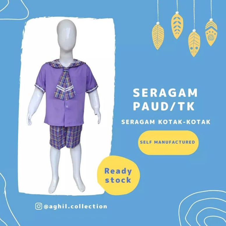 Murah Banget SERAGAM TK/PAUD BAJU TK/PAUD KOTAK-KOTAK UNGU PENDEK