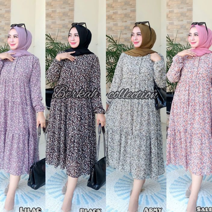 PROMO BISA [COD] Gamis Midi Dress/Gamis Motif Bunga Midi Dress ⋆