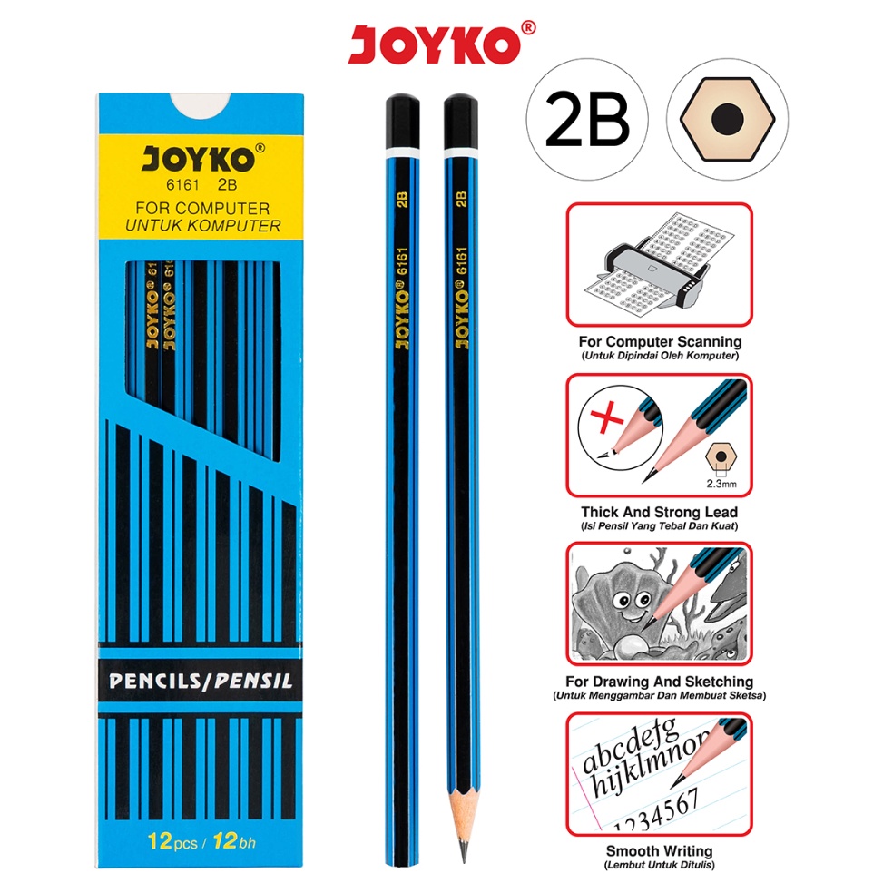 

COD Pencil Pensil Joyko 6161 2B 1 BOX 12 PCS Model Baru ^ヘ)