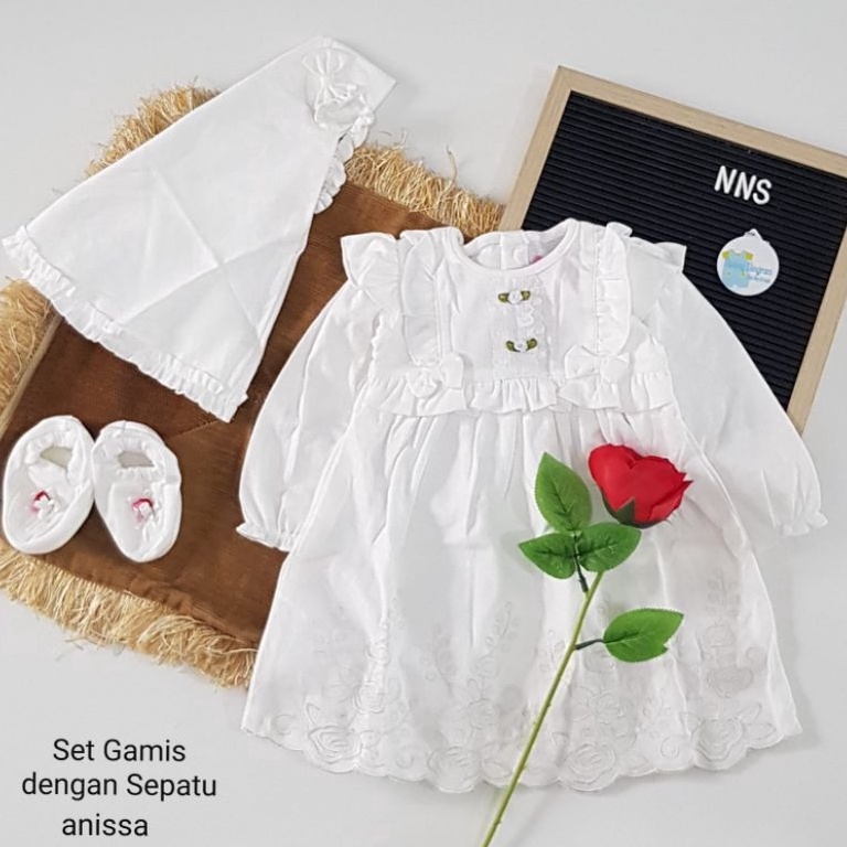 Chekout Baju Muslim Gamis Aqiqah Bayi Perempuan Newborn Putih 0-4 Bulan