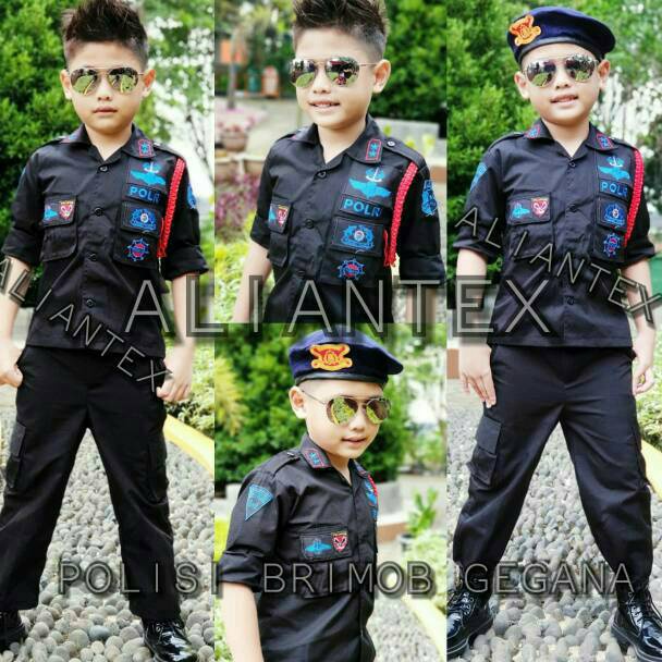 ready BAJU BRIMOB GEGANA HITAM POLISI/BAJU PROFESI ANAK/KOSTUM ANAK