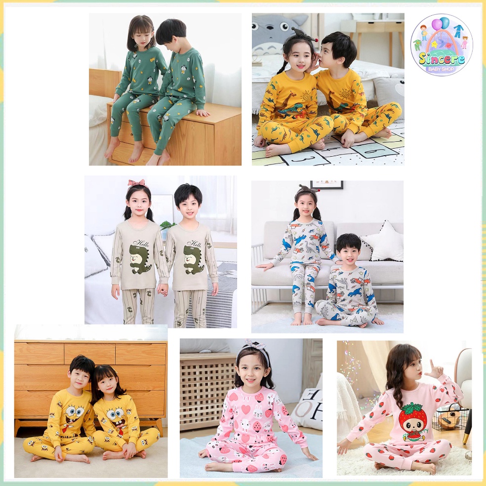 Terbaru P1 SCBABY - Piyama Anak 1 - 12 Tahun Baju Tidur Anak Perempuan Anak Laki Laki Setelan Anak L