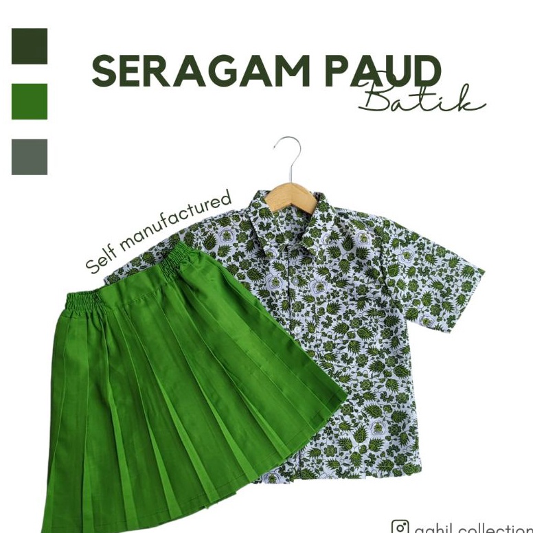 Stok Terbatas SERAGAM TK/PAUD BATIK PENDEK BAJU TK/PAUD BATIK HIJAU PENDEK