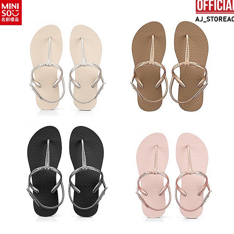 (✉S➲R V) (WARNA HITAM UKURAN 37-38 HABIS) MINISO CLASSIC SERIES WOMAN SANDAL WANITA  ALL WARNA UK 37