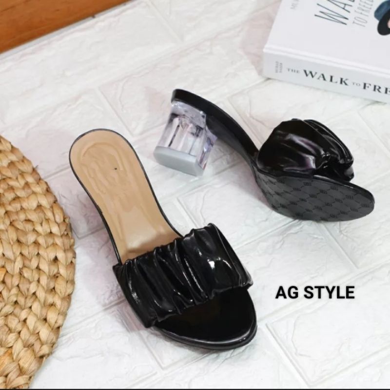 SEPATU SANDAL WANITA HAK KACA 7 CM HEEL KERUT Sandal wanita/Sandal heels /Heels cantik/Wedges /High 