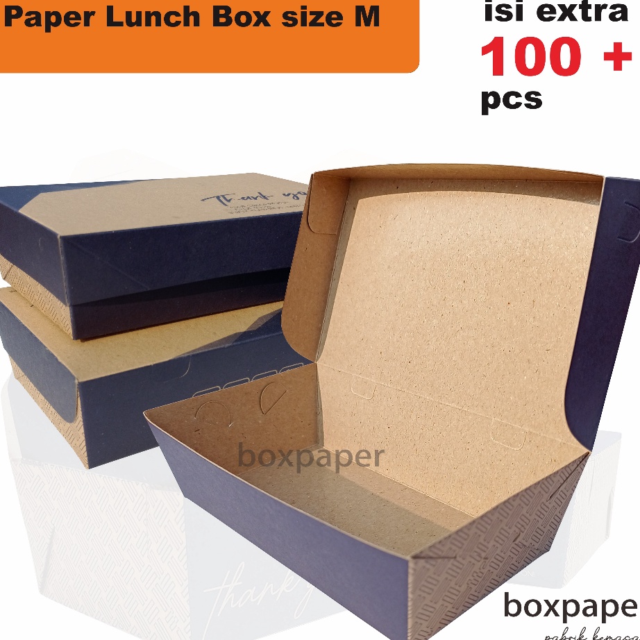 Baru Paper Lunch Box ( size M isi 100pcs ) Kraft Laminasi Kotak Makan Dus Nasi Ayam Bakar Goreng Gep