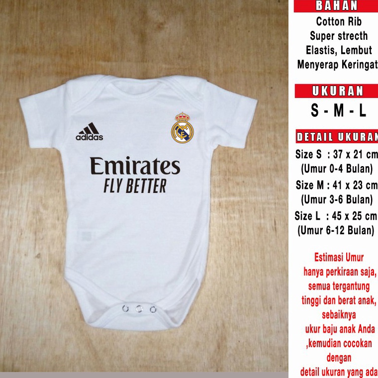 Sale Terbatas Jumper Bayi Real Madrid EMIRATES FLY BETTER Baju Bayi Romper Bayi Kaos Bayi Kado Bayi 