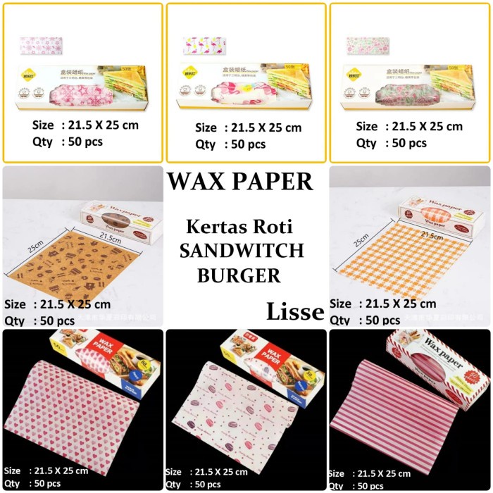 Terlaris Wax Paper Wrapper Bungkus Makanan Wax Paper Sandwich Burger Roti Nasi