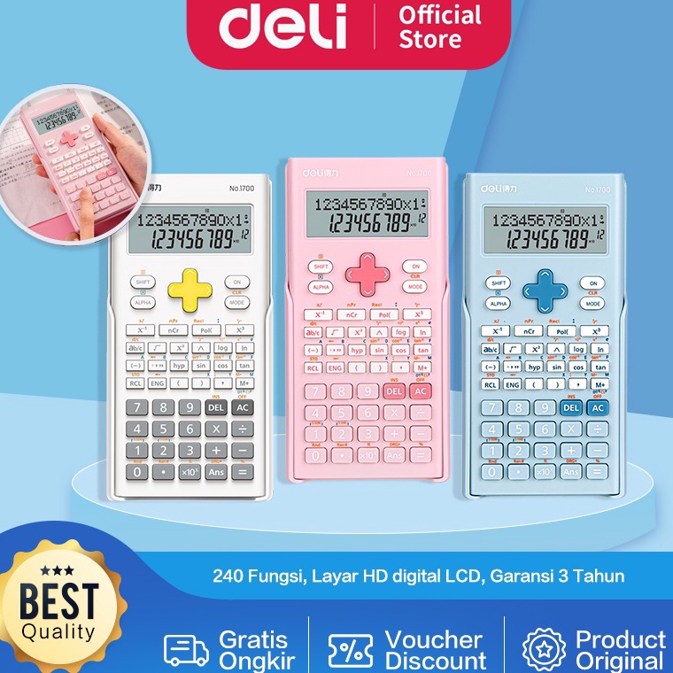 

✾Big Sale✧ Deli Calculator Scientific Kalkulator 240 Fungsi Kalkulasi 3 Warna 1700 Y54