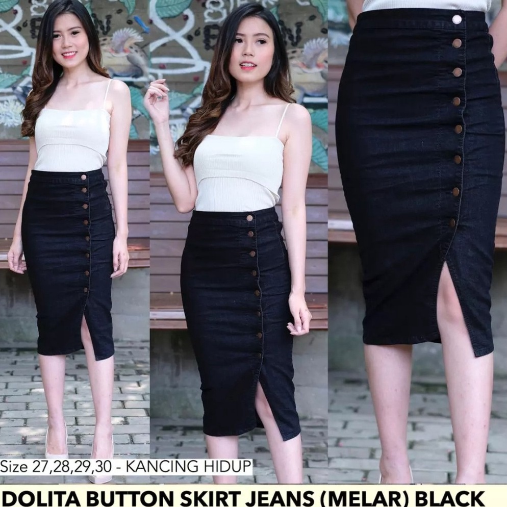 Big Sale.. Rok jeans span pendek full kancing Rok span hitam Rok span pendek jeans wanita