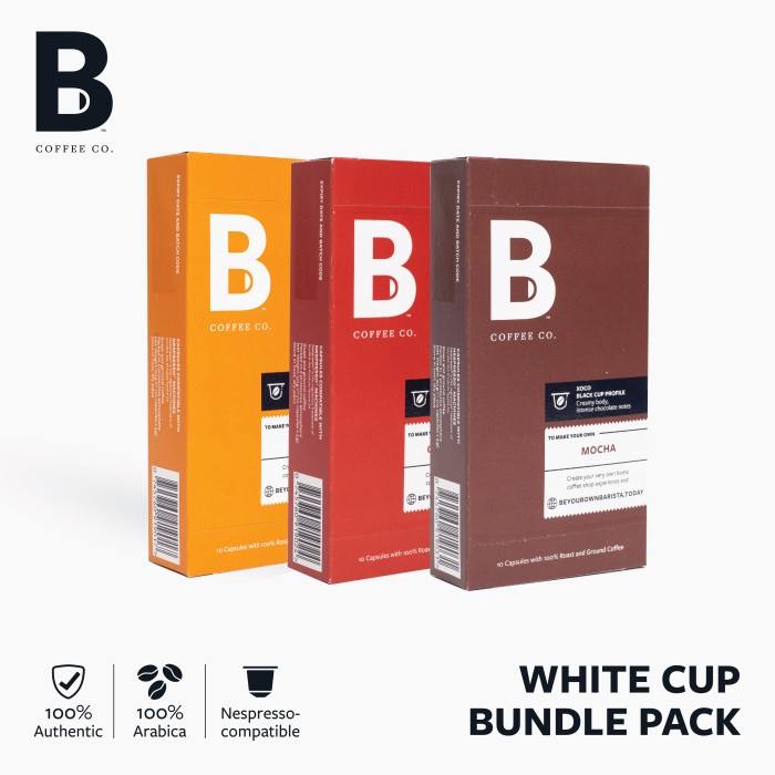 

Aman B Coffee Co. White Cup Bundle - Nespresso Compatible Coffee Capsules Bagus