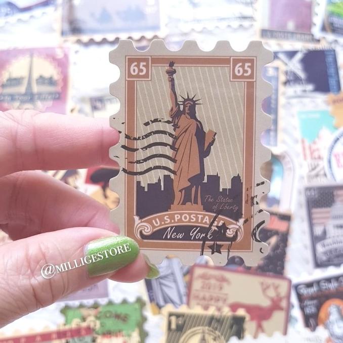 

50 Pcs Stiker Stamp Perangko Travel Koper Rimowa Retro Post