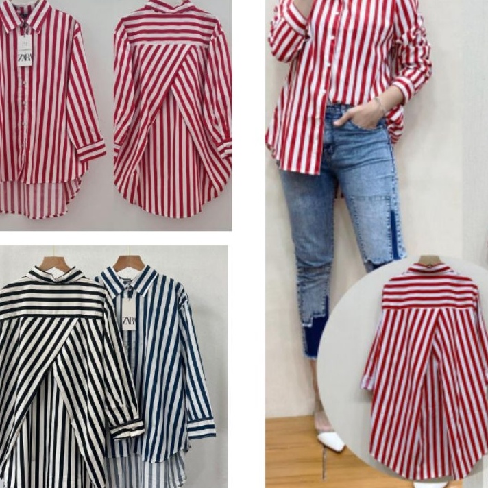 TERLARIS kemeja katun salur zara prenium silang blakang