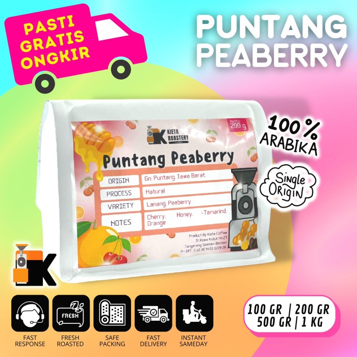 

Murah Kopi Arabika Puntang Peaberry Natural - 100Gr, Biji Bergaransi