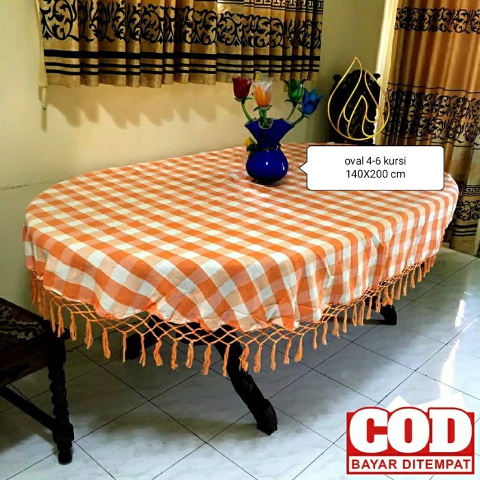Terlaris Taplak Meja Makan Rumbai Oval 4-6 Kursi