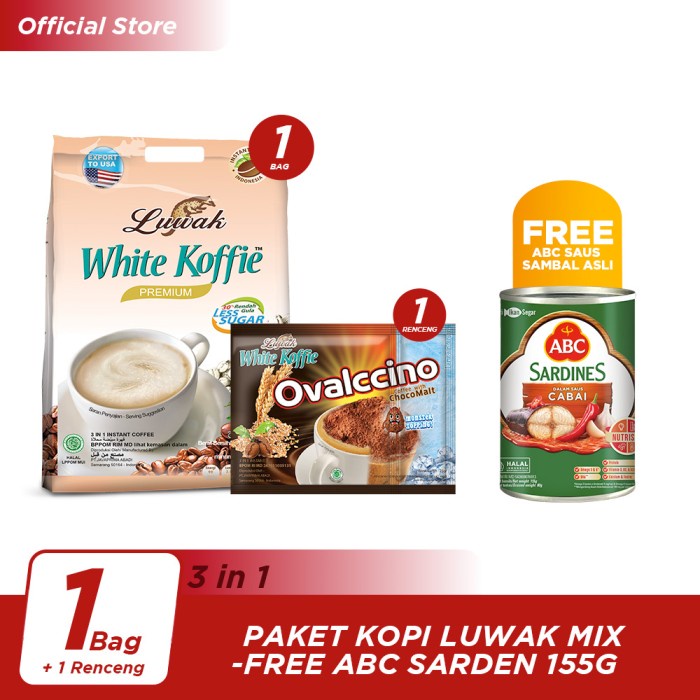 

Wow Paket Kopi Luwak Mix - Free Abc Sarden Saus Cabai 155Gr Sale!!!