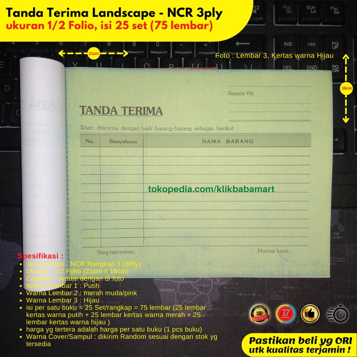 

Terlaris Tanda Terima Barang 3Ply 1/2 Folio Rangkap 3 Putih Merah Hijau