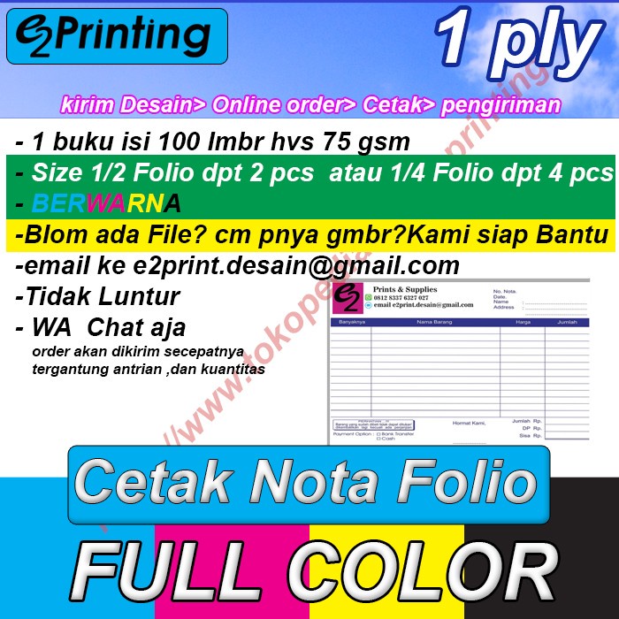 

Terlaris Cetak Nota Bon Full Warna 1Ply