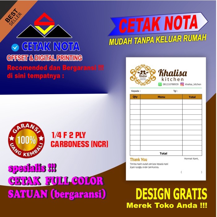 

Terlaris Nota Custom Full Color 1/4F 2Ply (Ncr)