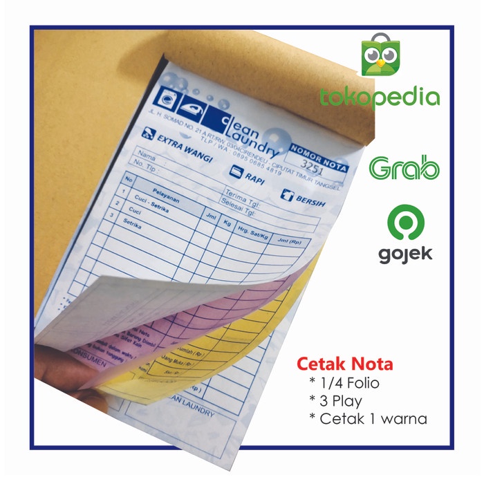 

Terlaris Cetak Nota 1 Rim 3 Ply / Rangkap ( Custom Ncr Invoice Bon ) Buku Nota