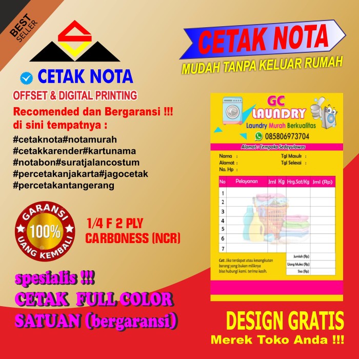 

Terlaris Nota Full Color Khusus 2 Buku 1/2F 2 Ply Ncr