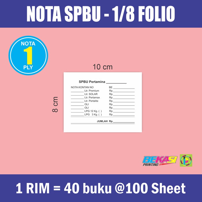 Terlaris Cetak Offset Nota Manual Spbu Pom Bensin 1/8 Folio