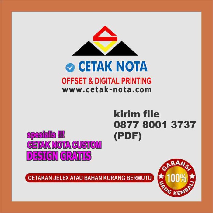 

Terlaris Cetak Nota Custom + Forforasi / Bolong Kertas