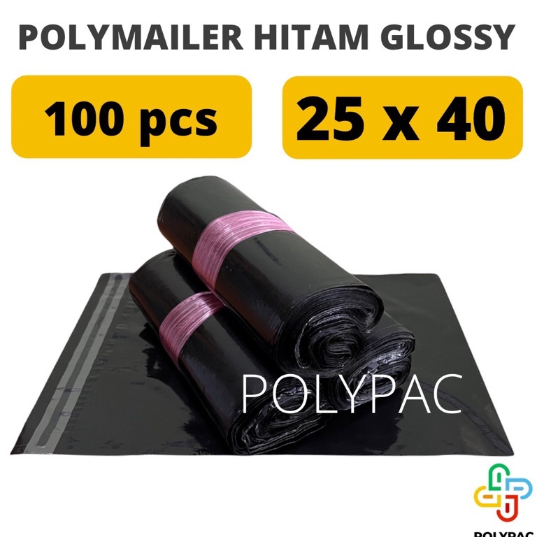 

[CODE BARANG 502AQD] Polymailer PE HITAM GLOSSY [25x40] isi 100 pcs - Polymailer Hitam Premium Checkout