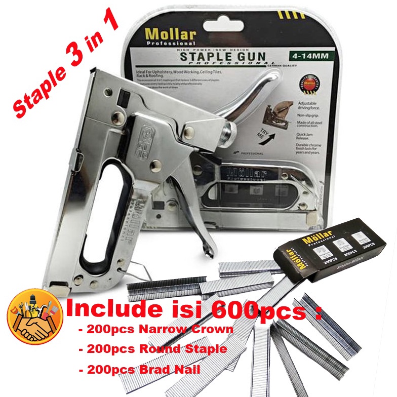 

[CODE BARANG 591NVT] Staple Gun Tembak Tacker Staples Stepler Hekter mollar 3in1 jok kulit kardus 7VI