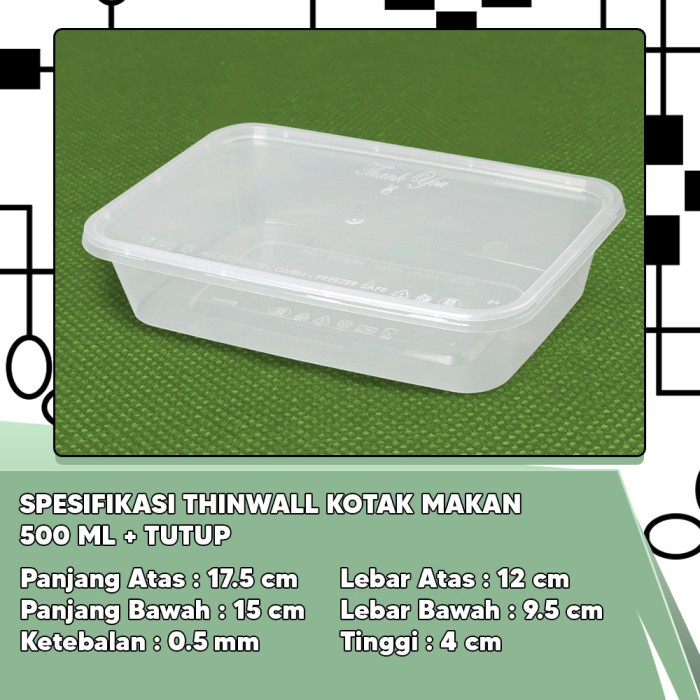 Terlaris Kotak Makan Plastik 500 Ml Thinwall / Mika Box / Persegi Panjang
