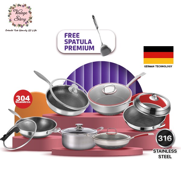 Terlaris Premium Wajan Wok Pan Stainless 304 Anti Gores Anti Lengket