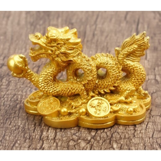 Patung Pajangan Naga Emas Fengshui