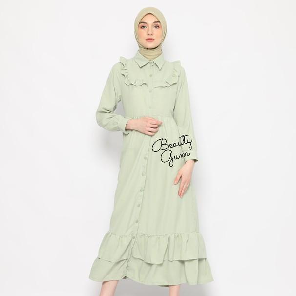 TERLARIS - SETELAN GAMIS IKATAN CINTA SAGE MINT/PAKAIAN MUSLIM GAMIS SAGE GREEN