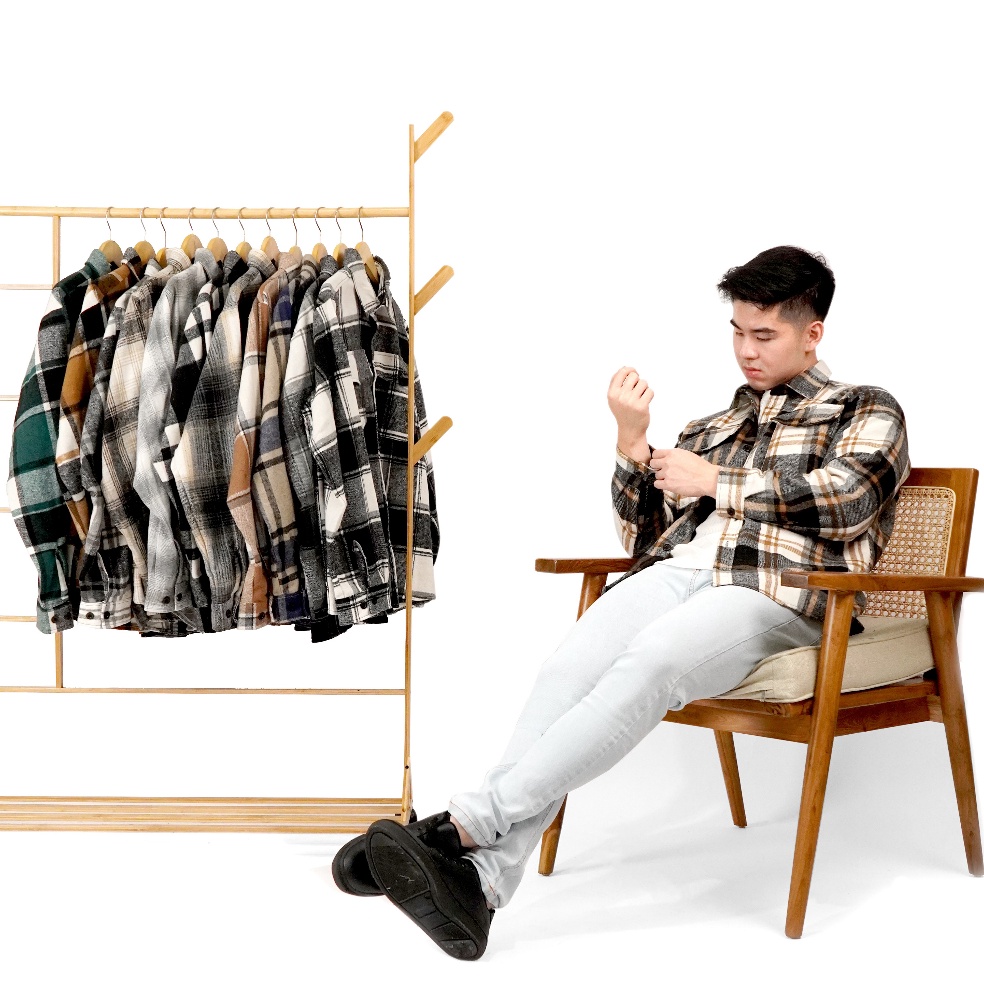 TOP SALE Ribsgold Jaket Pria Shacket Flanel Lengan Panjang Nyaman Outer Tebal Casual