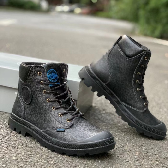 Terlaris (New)Palladium Pampa Cuff Wp Lux Boots Rain Style Black Milled Leather