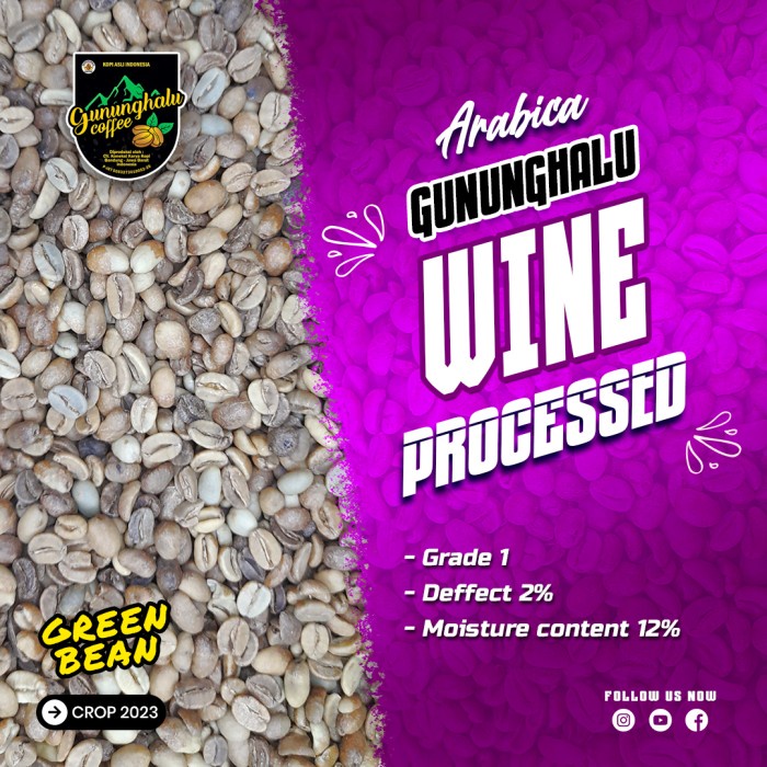 

Mantap Green Bean Kopi Arabika Gununghalu - Wine Process (Dry Hull) - 1 Kg Bergaransi