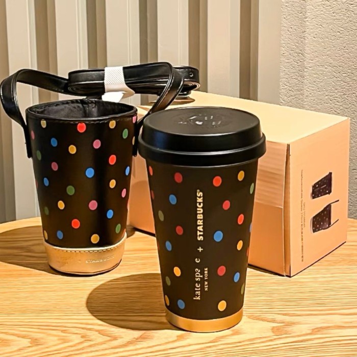 Terlaris Starbucks Kate Spade 2023 Polkadot Elma Stainless Tumbler With Pouch