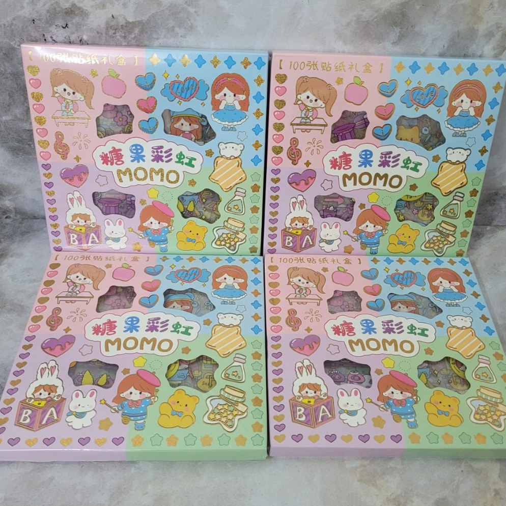 

[CODE BARANG 981RJU] Sticker MOMO Rainbow Mix Warna Original / Stiker MOMO Kartun Waterproof Original Isi 100pcs FNW