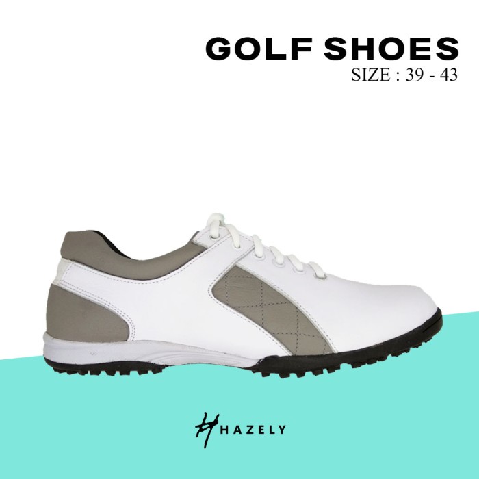 Terlaris Sepatu Golf Kulit Asli / Sepatu Golf Pria - Putih Abu Abu