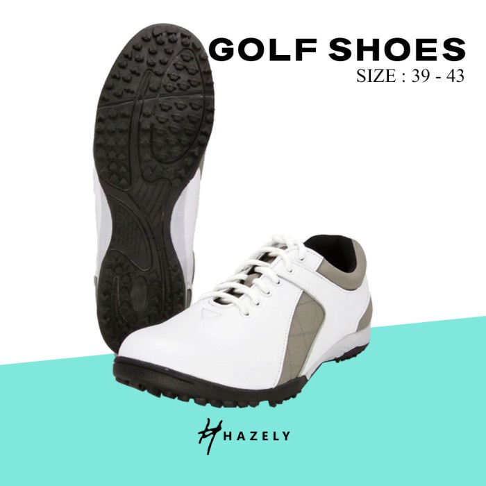 TERBARU SEPATU GOLF KULIT ASLI / SEPATU GOLF PRIA - Putih Abu abu