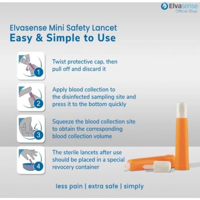 Elvasense Mini Safety Lancet 28G - Blood Lancet Elvasense Jarum Lancet