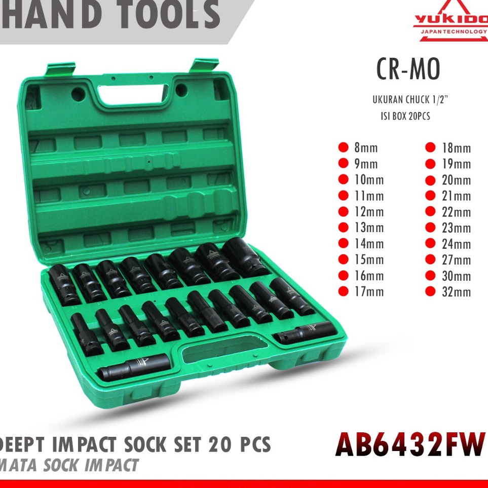_BIl NEW MATA SOK IMPACT PANJANG SET Extension Impact Socket 8mm sd 32mm 1/2 6pt KUNCI SOK IMPACK SE