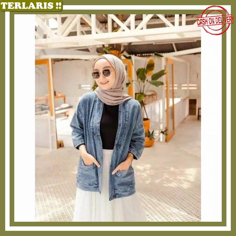 Polos Cewe Cewek Dewasa Jaket Denim Import Jacket Jins Kekinian Big Size Motif Perempuan Muslimah Te
