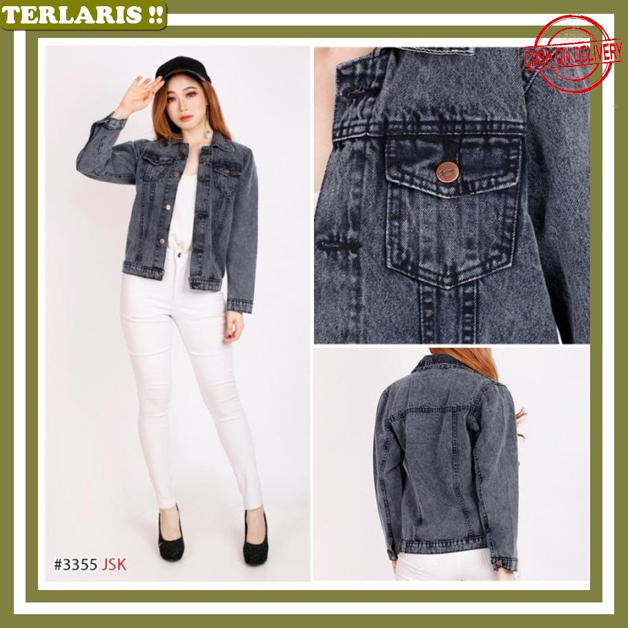Polos Cewe Cewek Dewasa Jaket Denim Import Big Size Motif Perempuan Muslimah Oversize Korean Style J