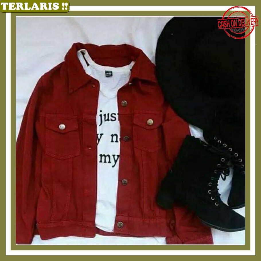 Big Size Motif Perempuan Muslimah Polos Cewe Cewek Dewasa Jeket Jeans Wanita Jumbo Crop Jacket Jins 