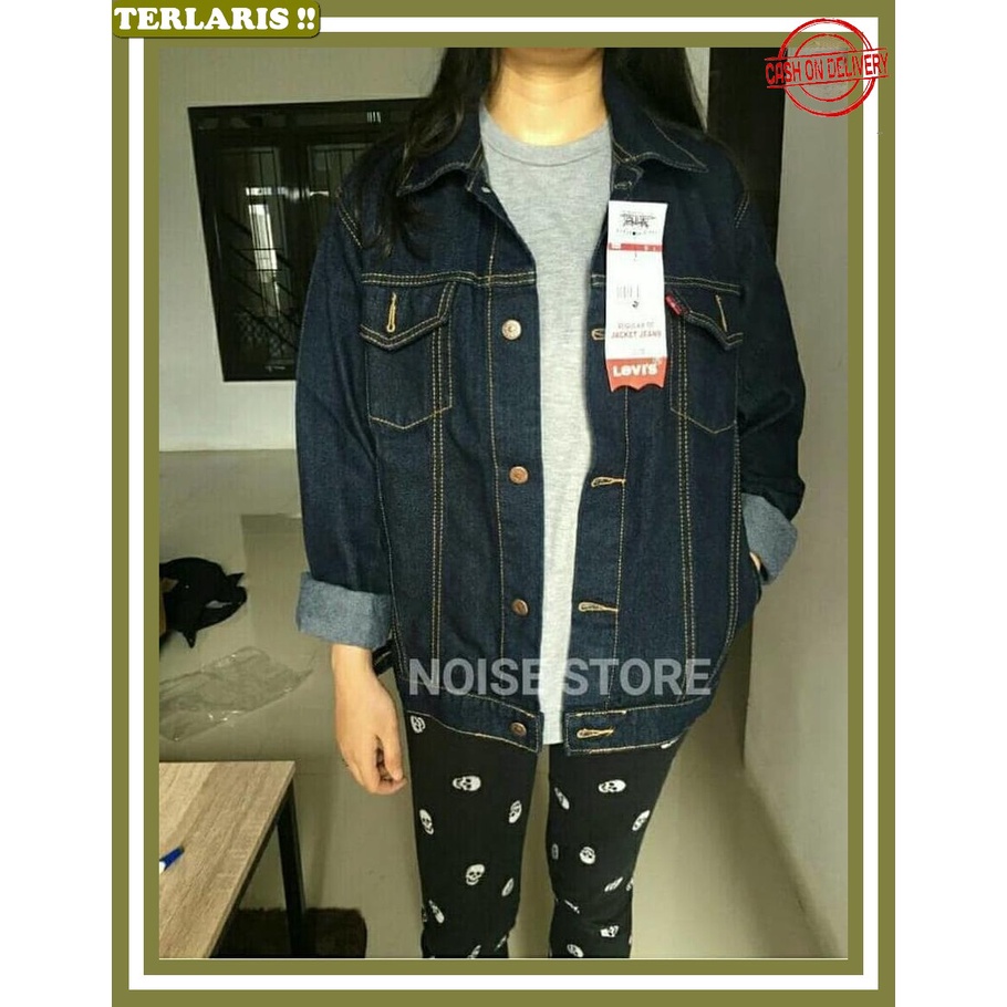 Big Size Motif Perempuan Muslimah Polos Cewe Cewek Dewasa Jeket Jeans Wanita Jumbo Crop Oversize Kor