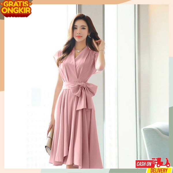 Dress Casual Dress Motif Bunga Drish Korean Stile Gaun Bunga Dree Natal Gaum Flowers Dresj Natalan V
