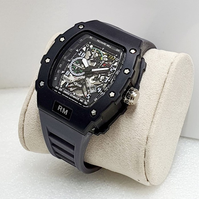 JAM TANGAN PRIA ORIGINAL Promo RICHARD MILLE 4.8cm Tali Ruber Karet Free Box - warna 8 W5C6 kekinian